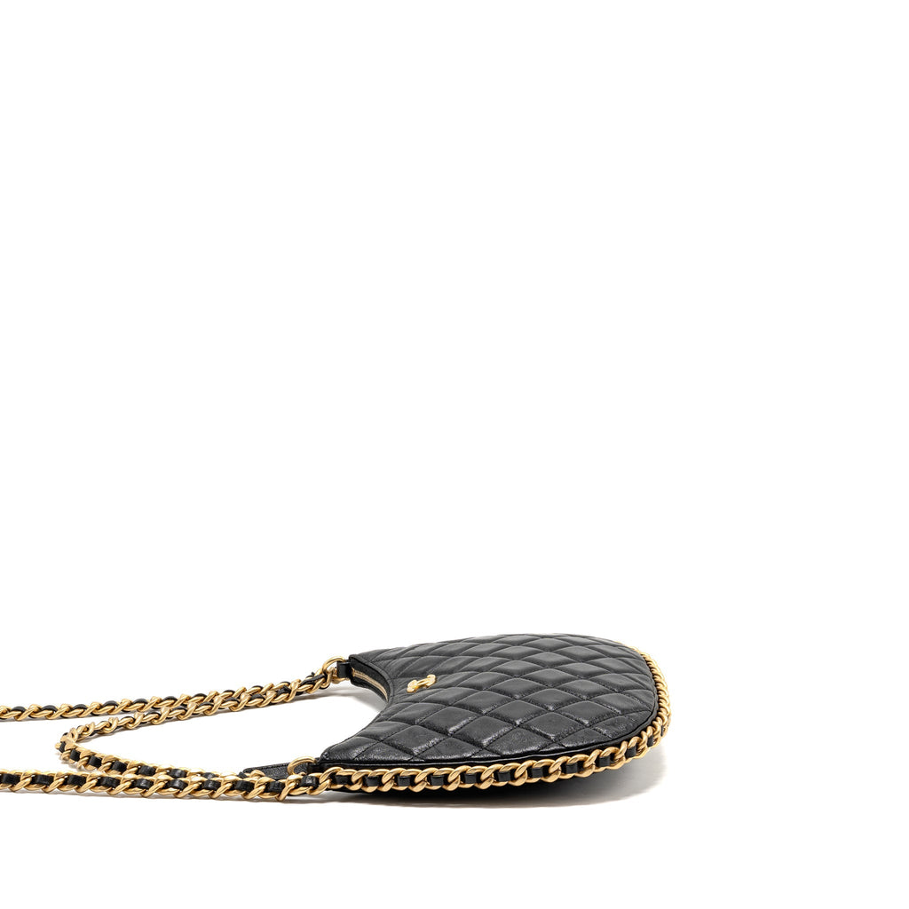 CHANEL LARGE QUILTED HOBO BAG SHINY CRUMPLED LAMBSKIN BLACK GHW (MICROCHIP)