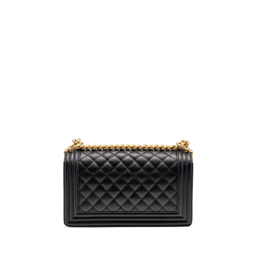 CHANEL MEDIUM BOY BAG CAVIAR BLACK GHW (MICROCHIP)
