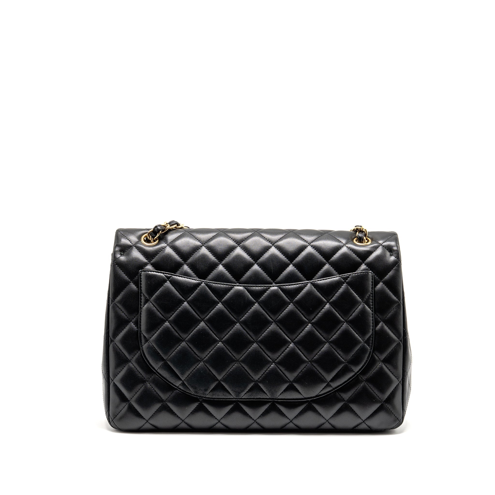 CHANEL MAXI SINGLE FLAP BAG LAMBSKIN BLACK GHW