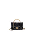 CHANEL 24S TOP HANDLE MINI FLAP BAG LAMBSKIN BLACK GHW (MICROCHIP)