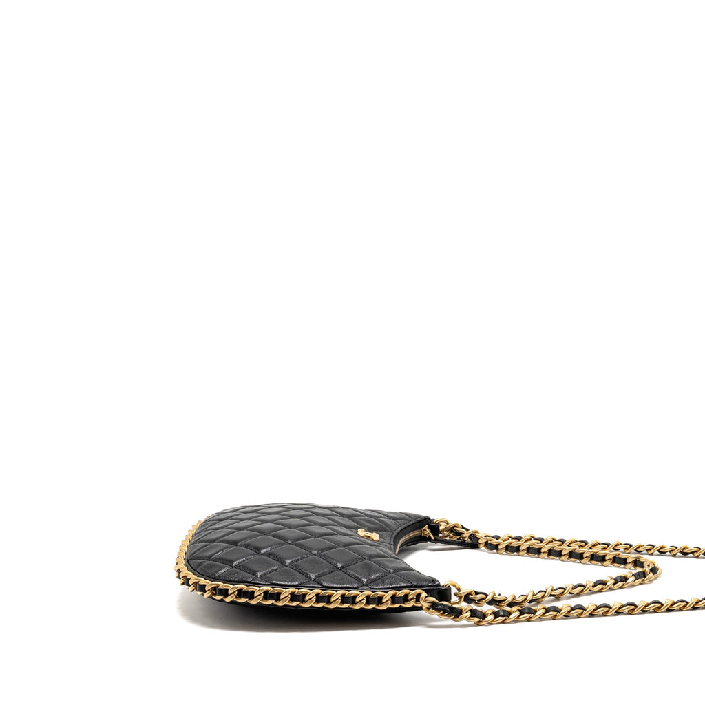 CHANEL LARGE QUILTED HOBO BAG SHINY CRUMPLED LAMBSKIN BLACK GHW (MICROCHIP)