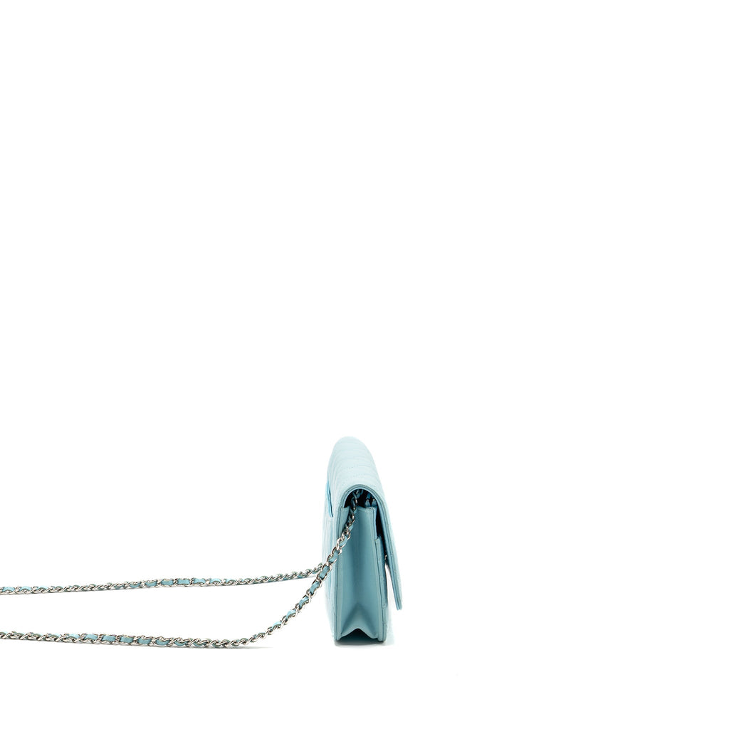 CHANEL CLASSIC WALLET ON CHAIN LAMBSKIN LIGHT BLUE SHW