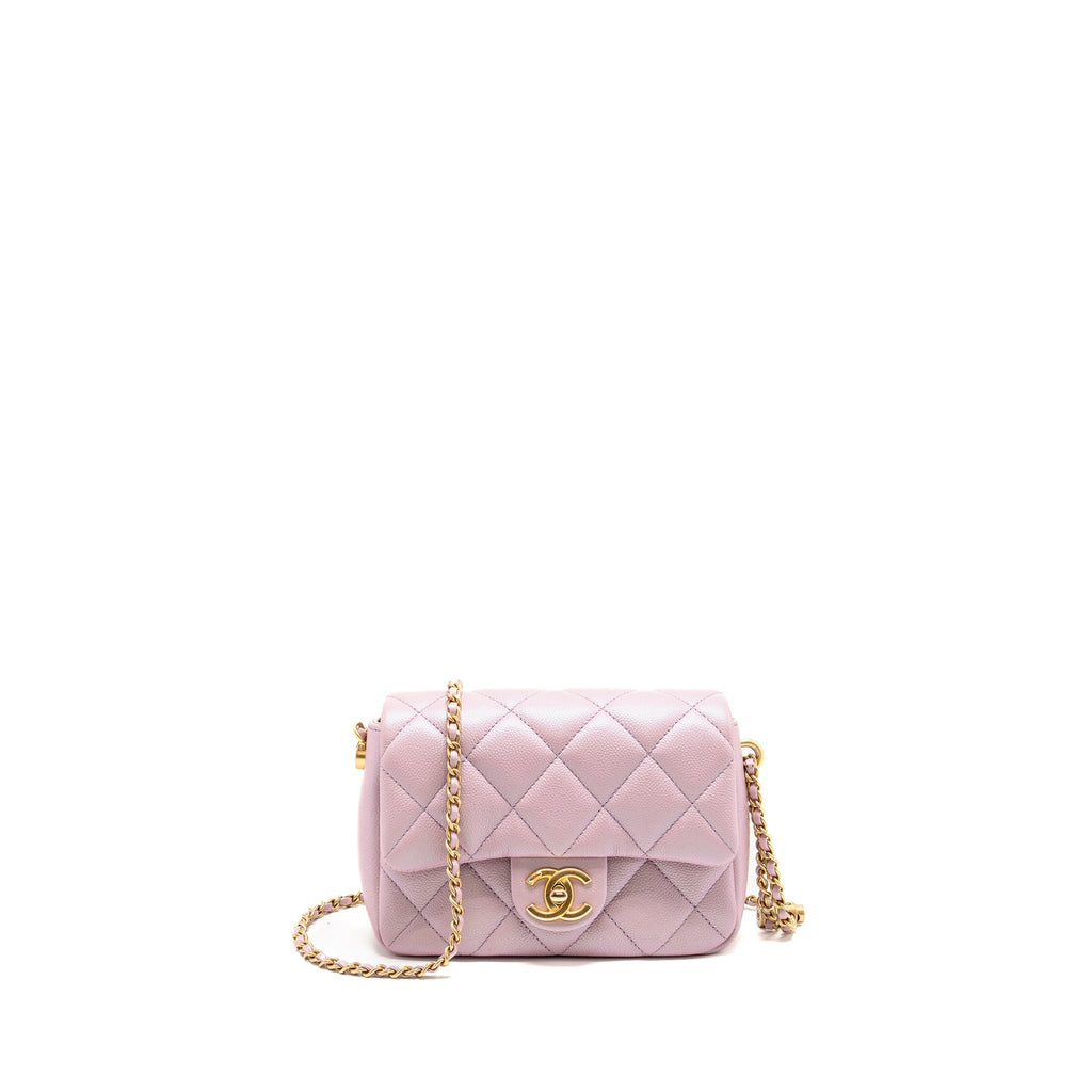 CHANEL 21K MY PERFECT MINI FLAP BAG CAVIAR IRIDESCENT PINK GHW (MICROCHIP)