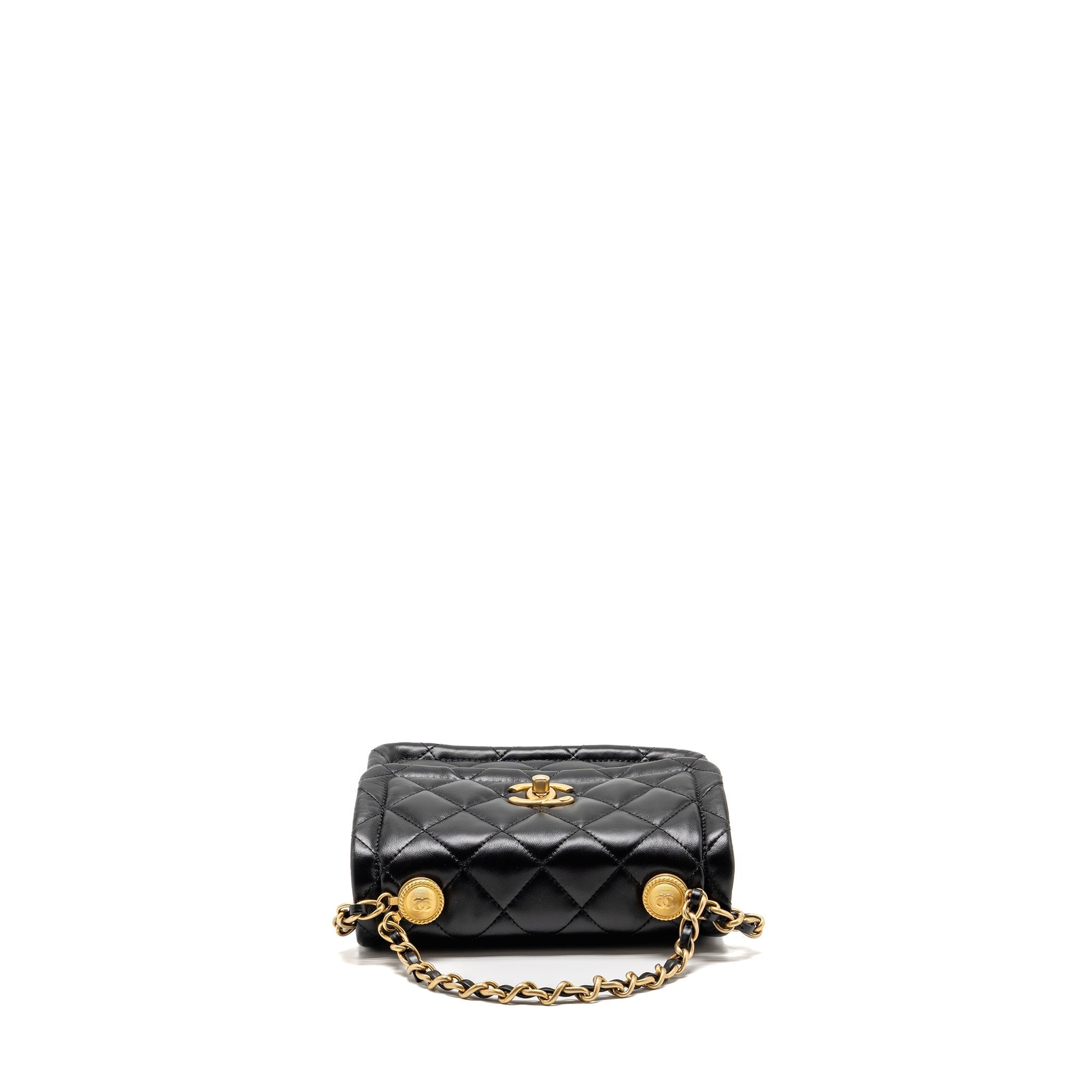 CHANEL QUILTED SQUARE FLAP BAG LAMBSKIN BLACK GHW