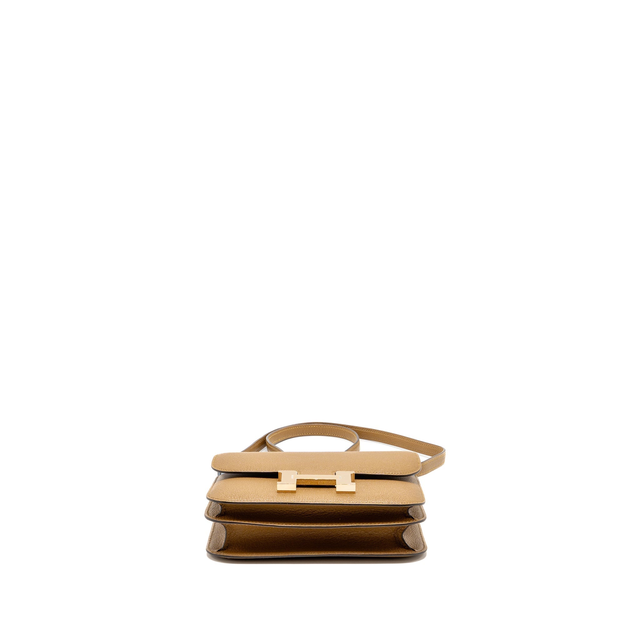 HERMES MINI CONSTANCE CHEVRE MYSORE KRAFT/BLEU BRUME GHW
