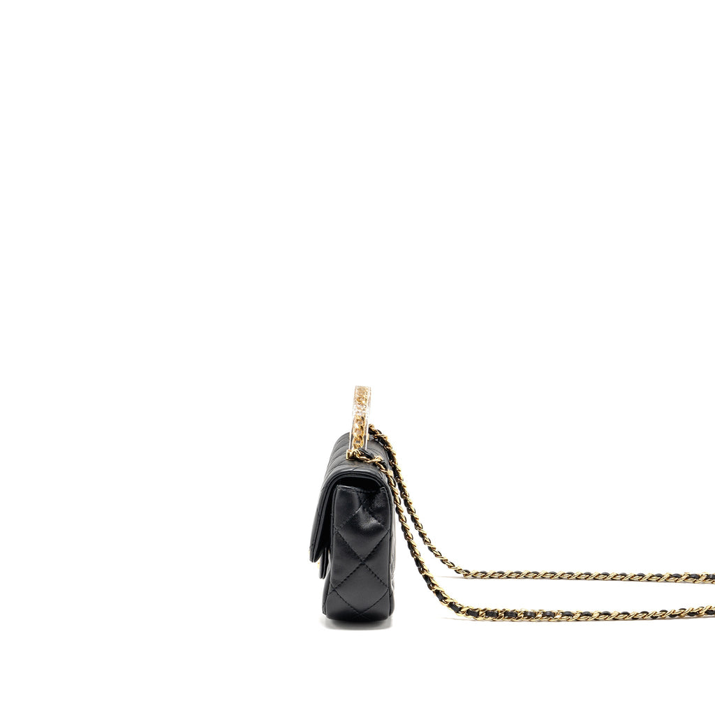 CHANEL 24S TOP HANDLE MINI FLAP BAG LAMBSKIN BLACK GHW (MICROCHIP)