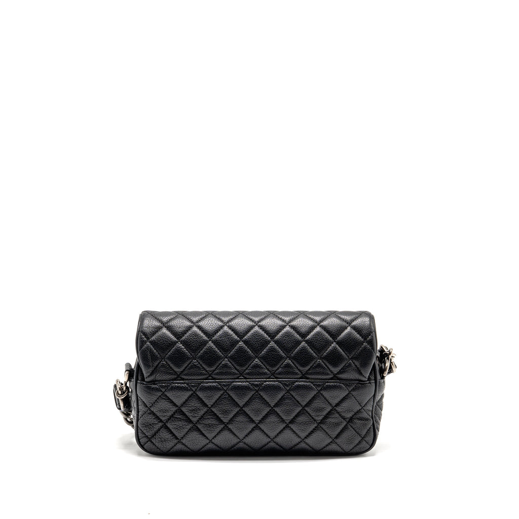 CHANEL MEDIUM CASUAL ROCK FLAP BAG GRAINED CALFSKIN BLACK RUTHENIUM HARDWARE