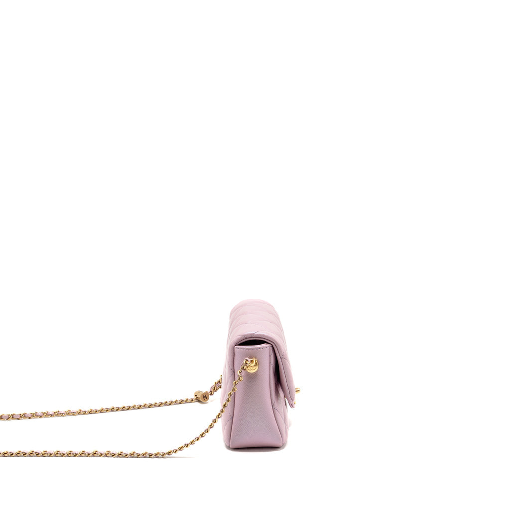 CHANEL 21K MY PERFECT MINI FLAP BAG CAVIAR IRIDESCENT PINK GHW (MICROCHIP)