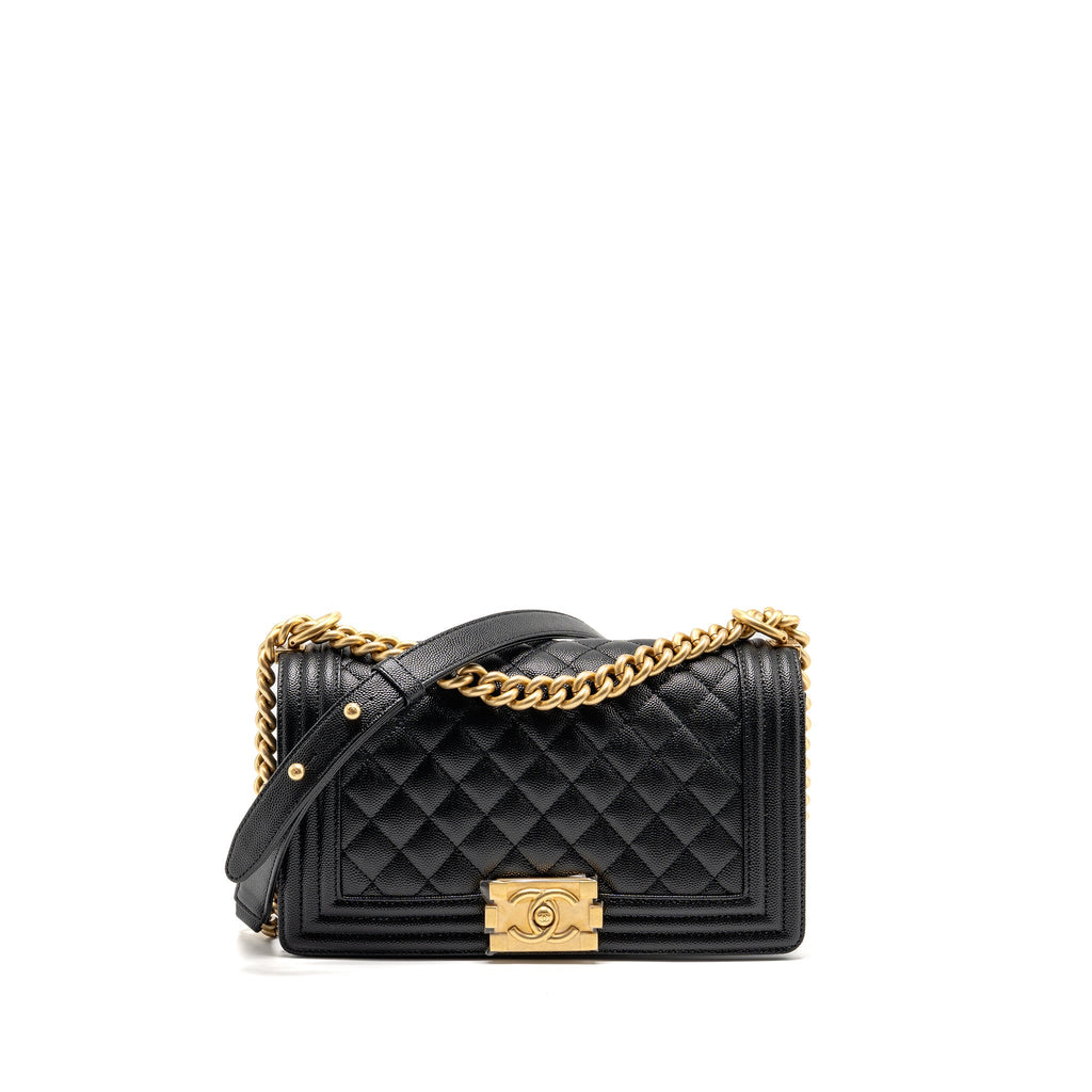 CHANEL MEDIUM BOY BAG CAVIAR BLACK GHW (MICROCHIP)