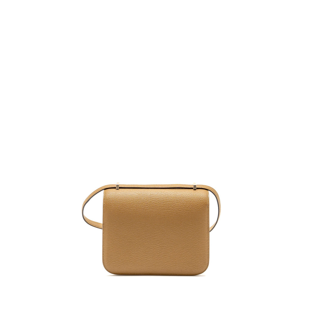HERMES MINI CONSTANCE CHEVRE MYSORE KRAFT/BLEU BRUME GHW