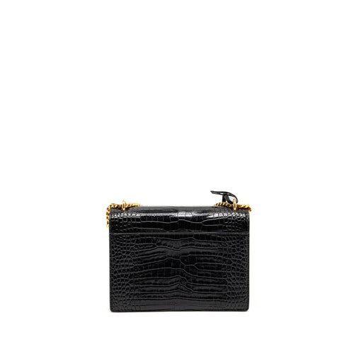 SAINT LAURENT/YSL SUNSET MEDIUM CROCODILE-EMBOSSED CALFSKIN BLACK GHW