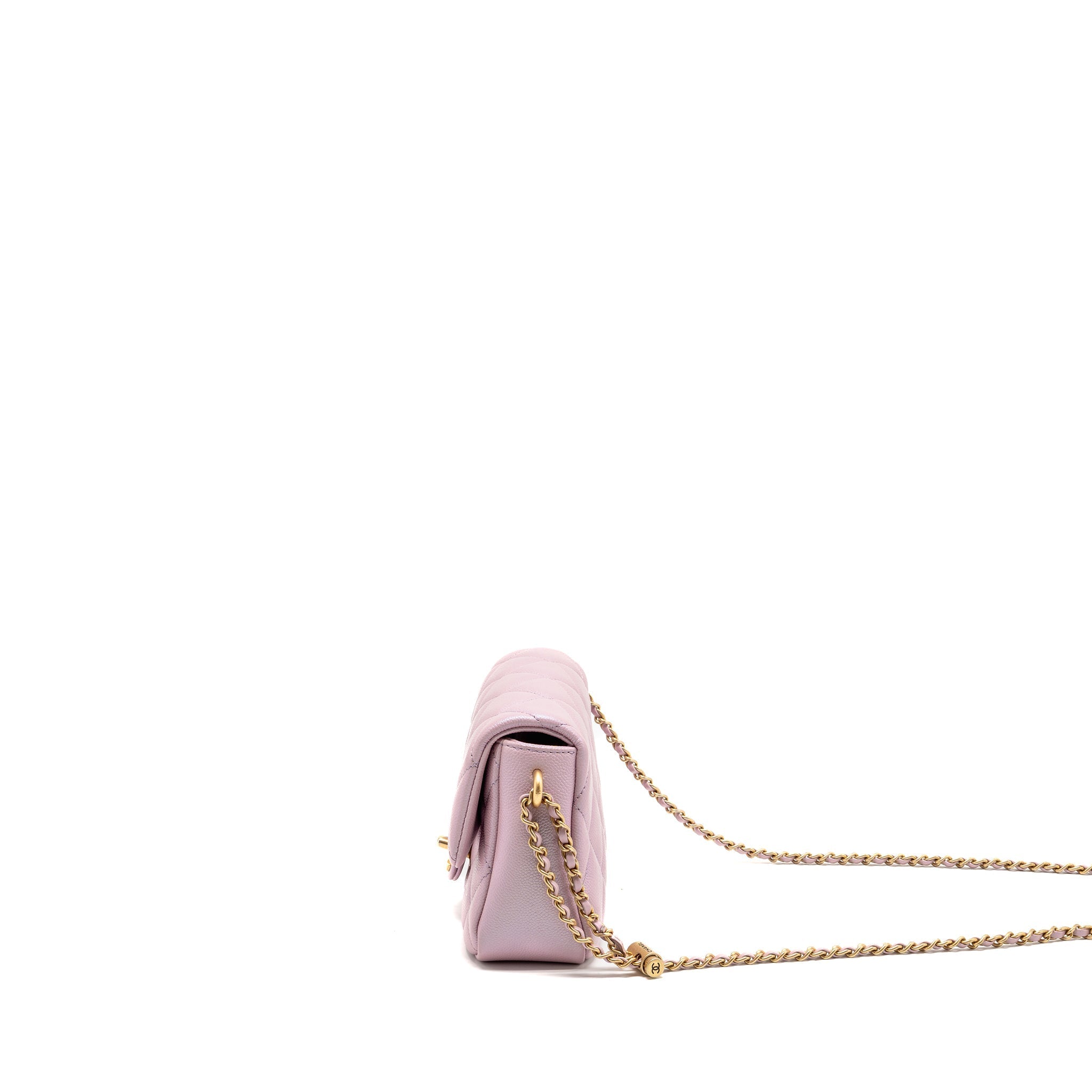 CHANEL 21K MY PERFECT MINI FLAP BAG CAVIAR IRIDESCENT PINK GHW (MICROCHIP)