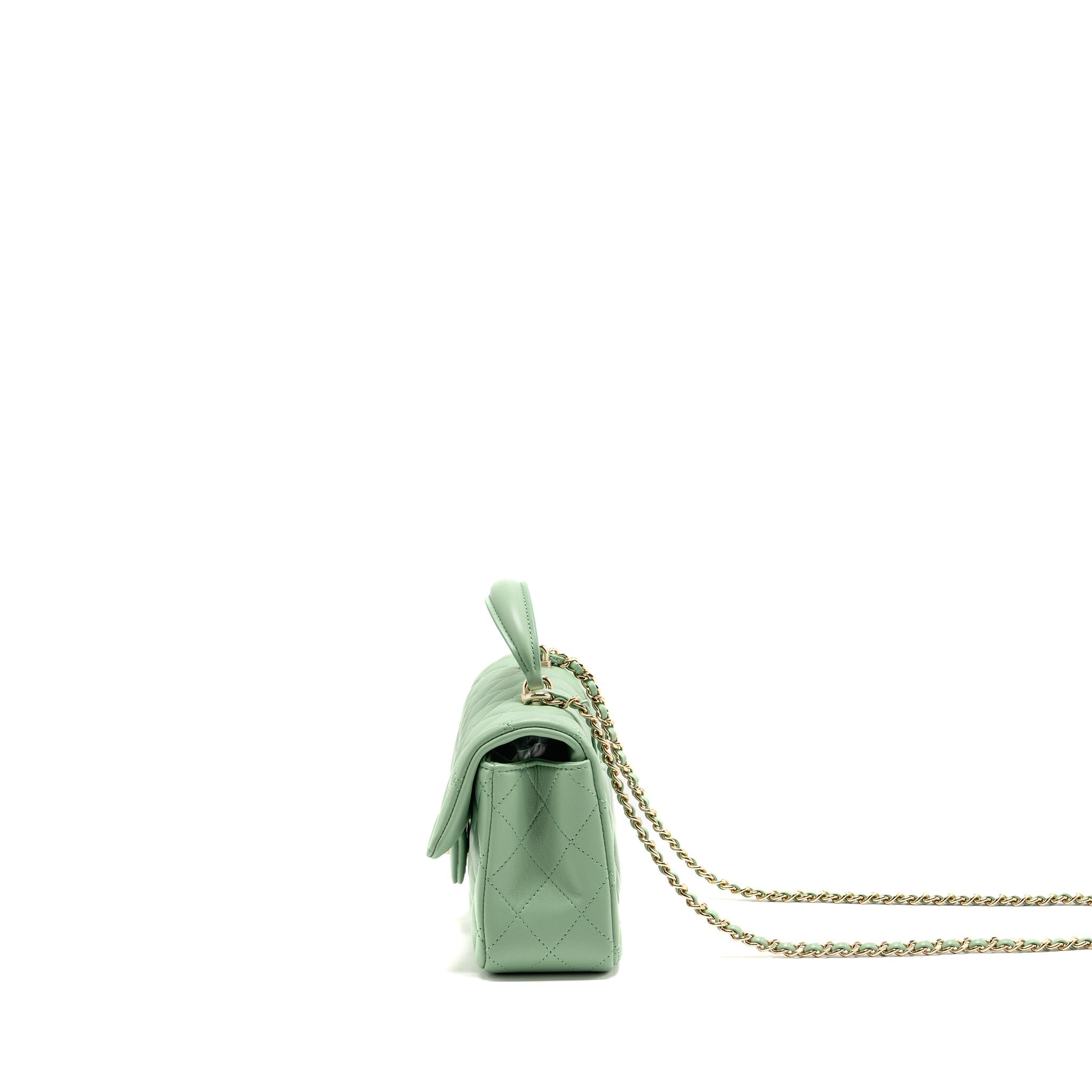 CHANEL 23P TOP HANDLE MINI RECTANGULAR LAMBSKIN LIGHT GREEN LGHW (MICROCHIP)