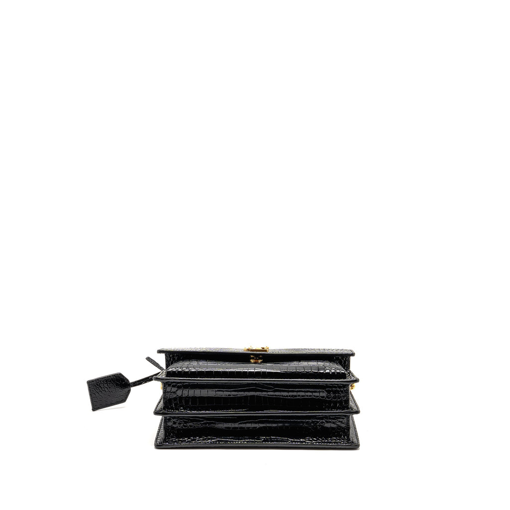 SAINT LAURENT/YSL SUNSET MEDIUM CROCODILE-EMBOSSED CALFSKIN BLACK GHW