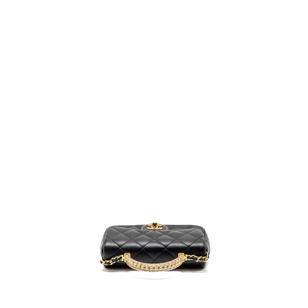 CHANEL 24S TOP HANDLE MINI FLAP BAG LAMBSKIN BLACK GHW (MICROCHIP)