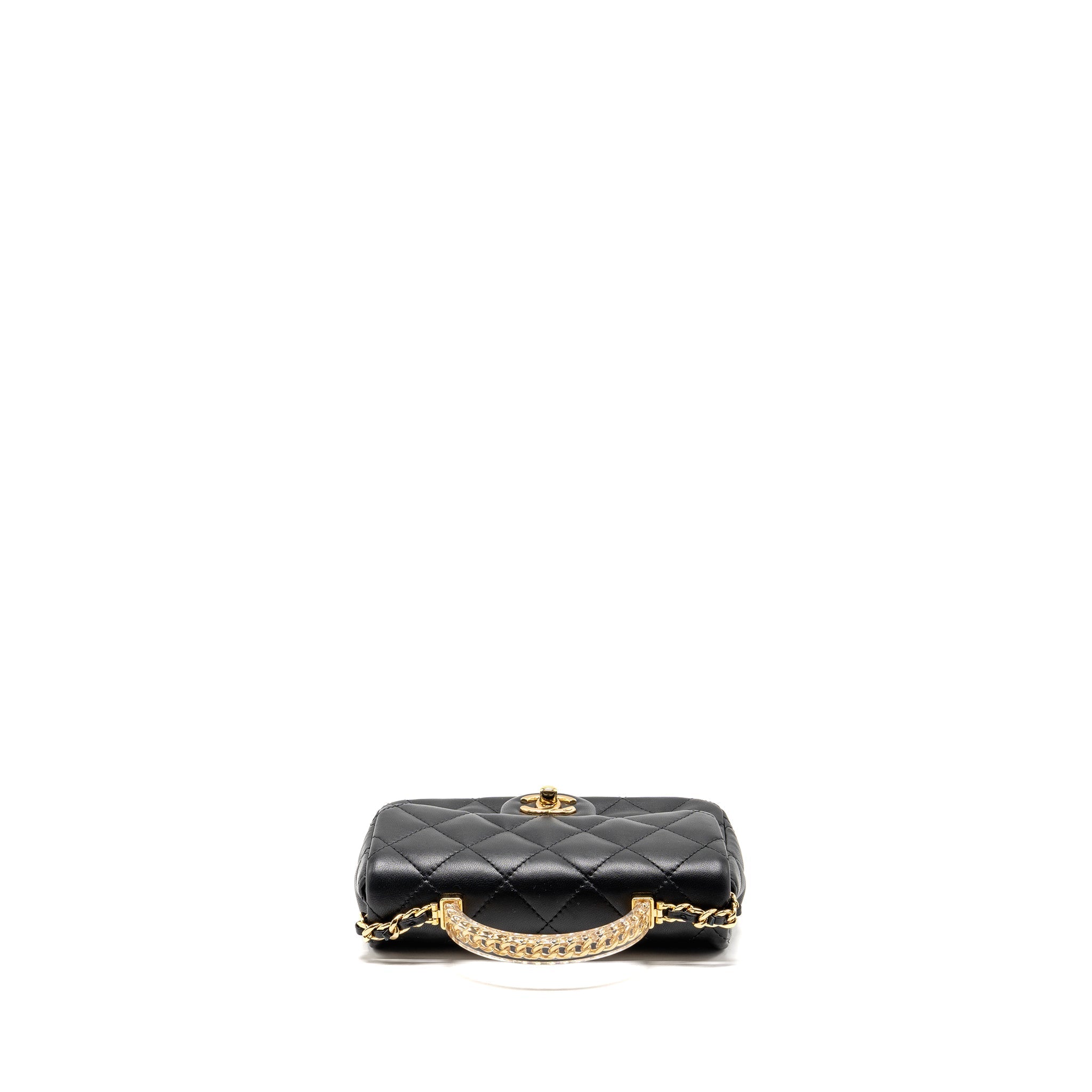 CHANEL 24S TOP HANDLE MINI FLAP BAG LAMBSKIN BLACK GHW (MICROCHIP)