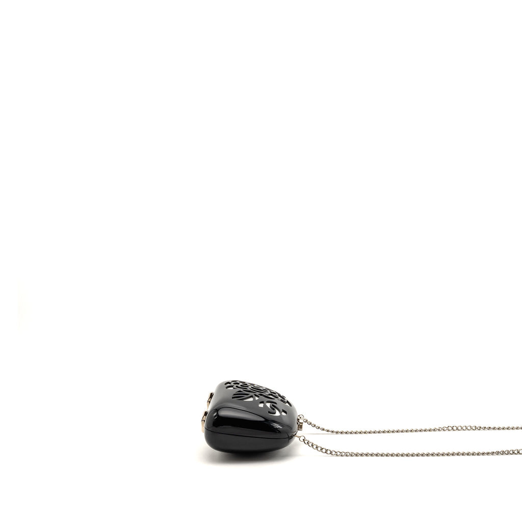 CHANEL CAMELLIA MINAUDIERE CHAIN EVENING CLUTCH ACRYLIC PLASTIC BLACK / SILVER SHW