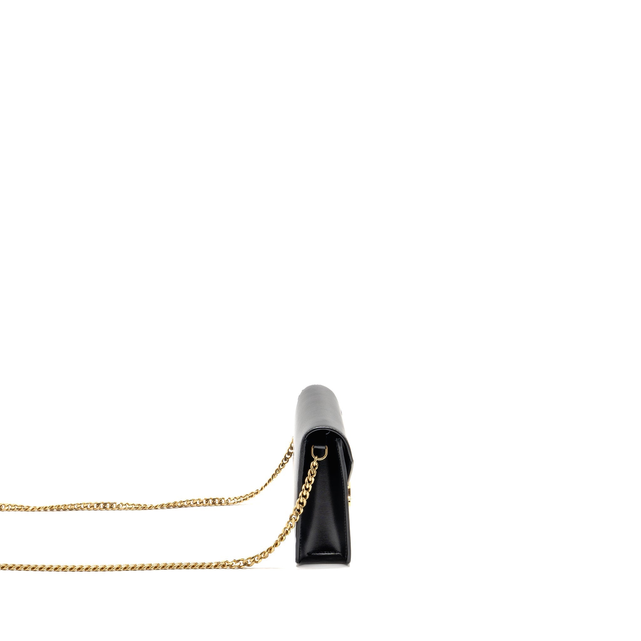 CELINE TRIOMPHE WALLET ON CHAIN MARGO SHINY CALFSKIN BLACK GHW