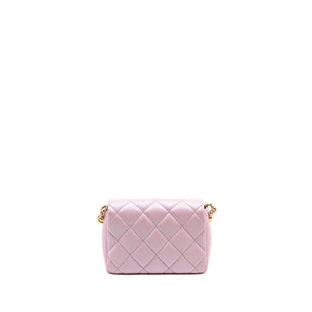 CHANEL 21K MY PERFECT MINI FLAP BAG CAVIAR IRIDESCENT PINK GHW (MICROCHIP)