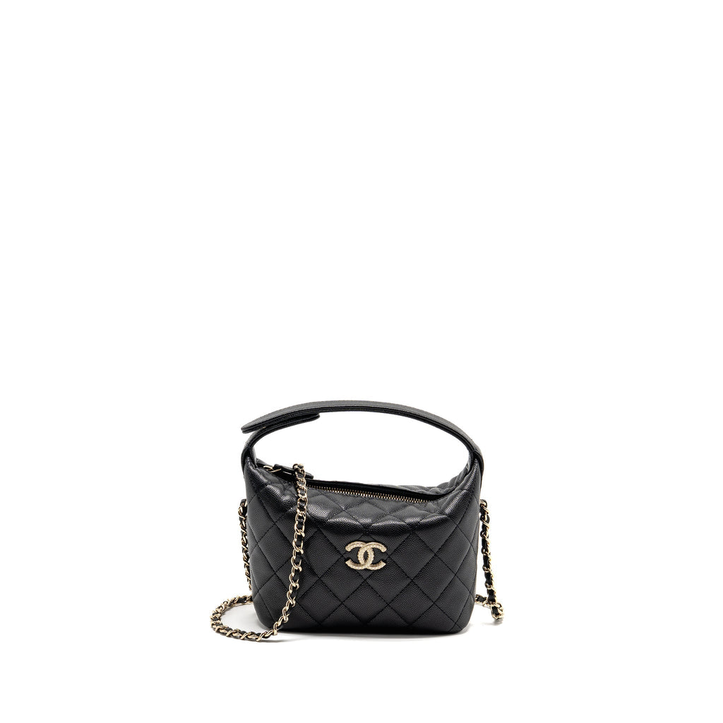 CHANEL 25C DETAIL CC LOGO QUILTED HOBO BAG CAVIAR BLACK LGHW (MICROCHIP)