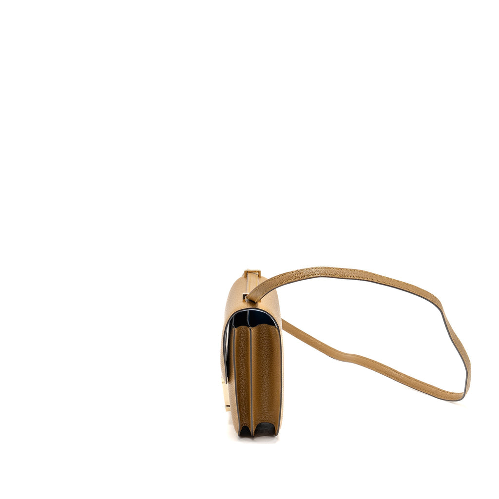 HERMES MINI CONSTANCE CHEVRE MYSORE KRAFT/BLEU BRUME GHW