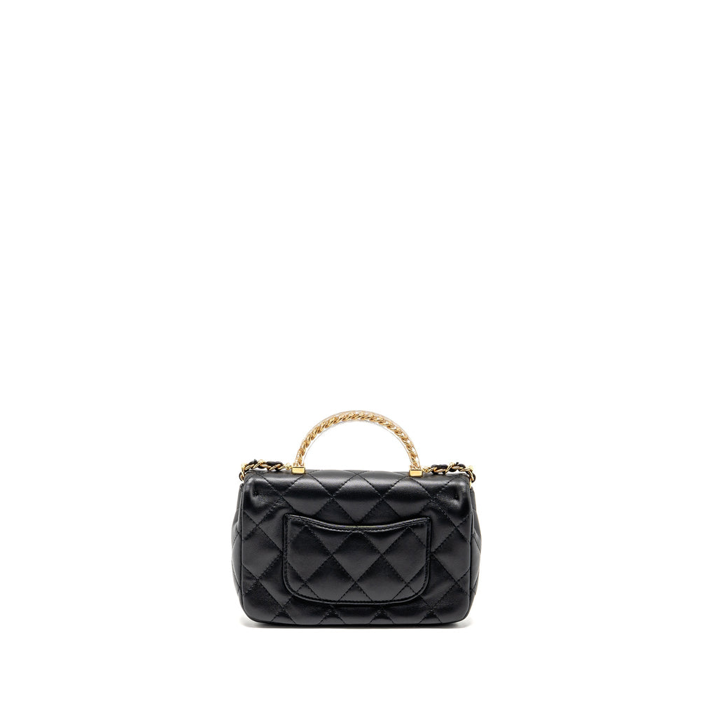 CHANEL 24S TOP HANDLE MINI FLAP BAG LAMBSKIN BLACK GHW (MICROCHIP)
