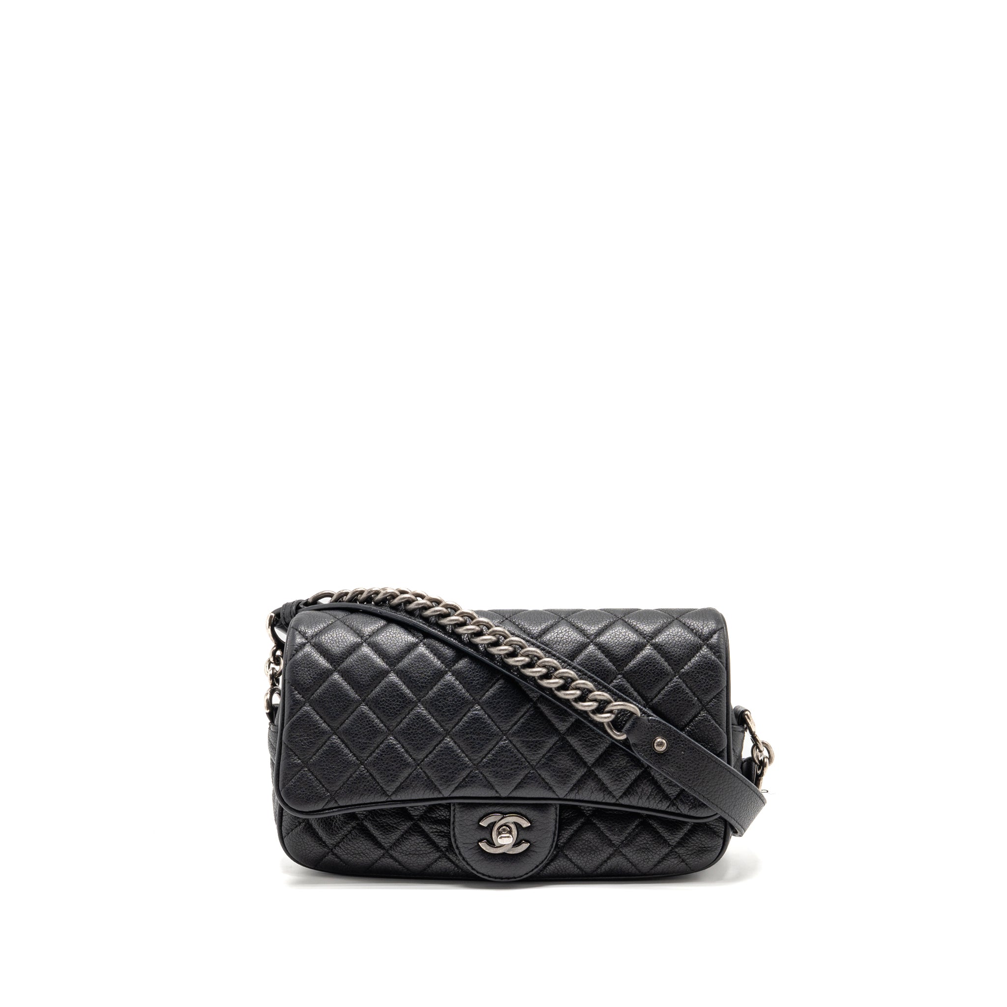 CHANEL MEDIUM CASUAL ROCK FLAP BAG GRAINED CALFSKIN BLACK RUTHENIUM HARDWARE