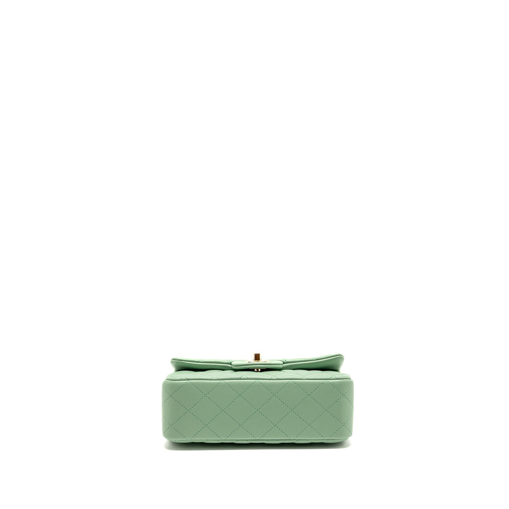 CHANEL 23P TOP HANDLE MINI RECTANGULAR LAMBSKIN LIGHT GREEN LGHW (MICROCHIP)