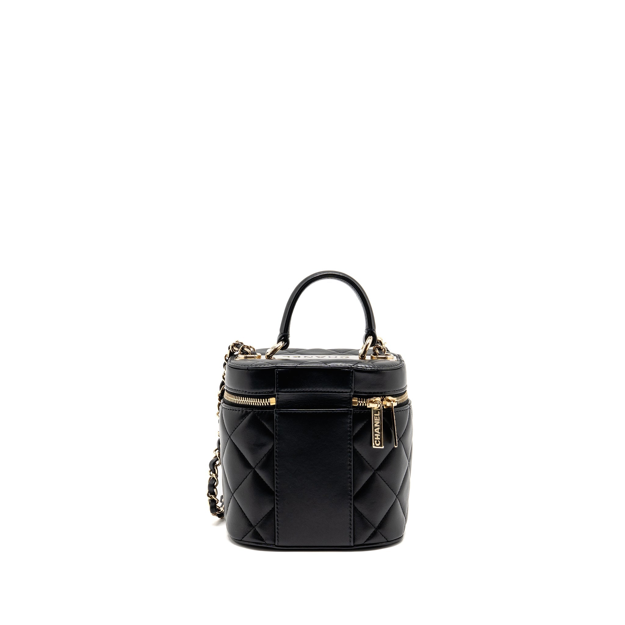 CHANEL TRENDY CC ROUND VANITY CASE CROSSBODY BAG LAMBSKIN BLACK LGHW