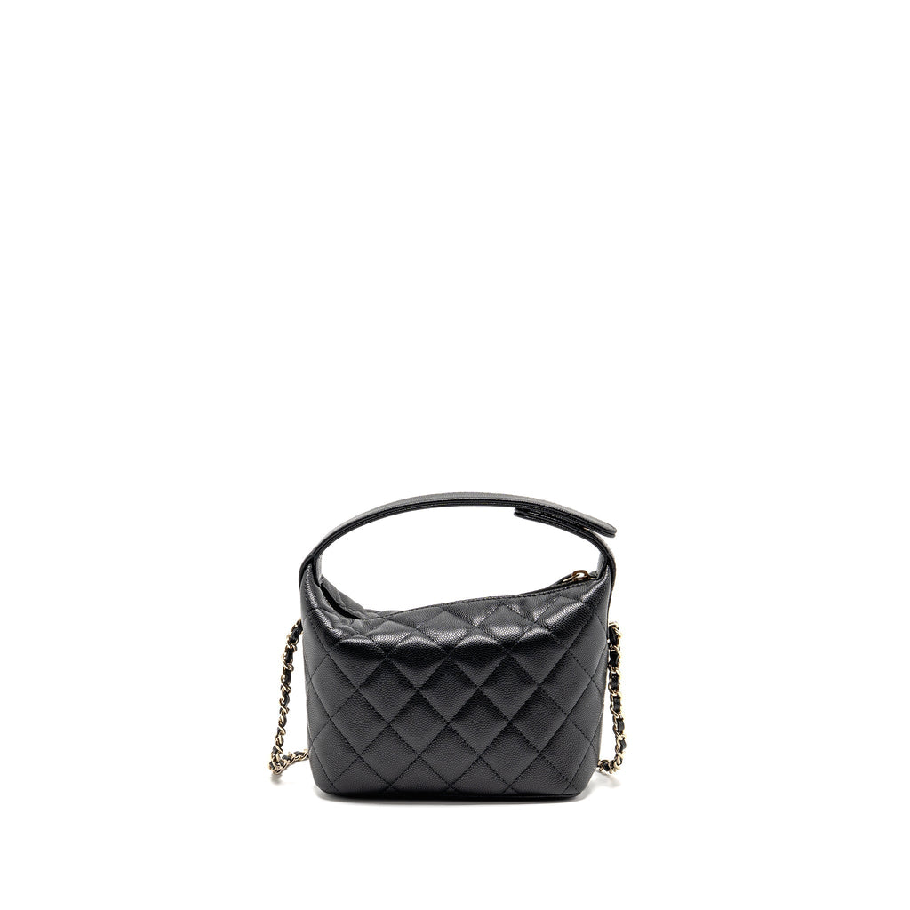 CHANEL 25C DETAIL CC LOGO QUILTED HOBO BAG CAVIAR BLACK LGHW (MICROCHIP)