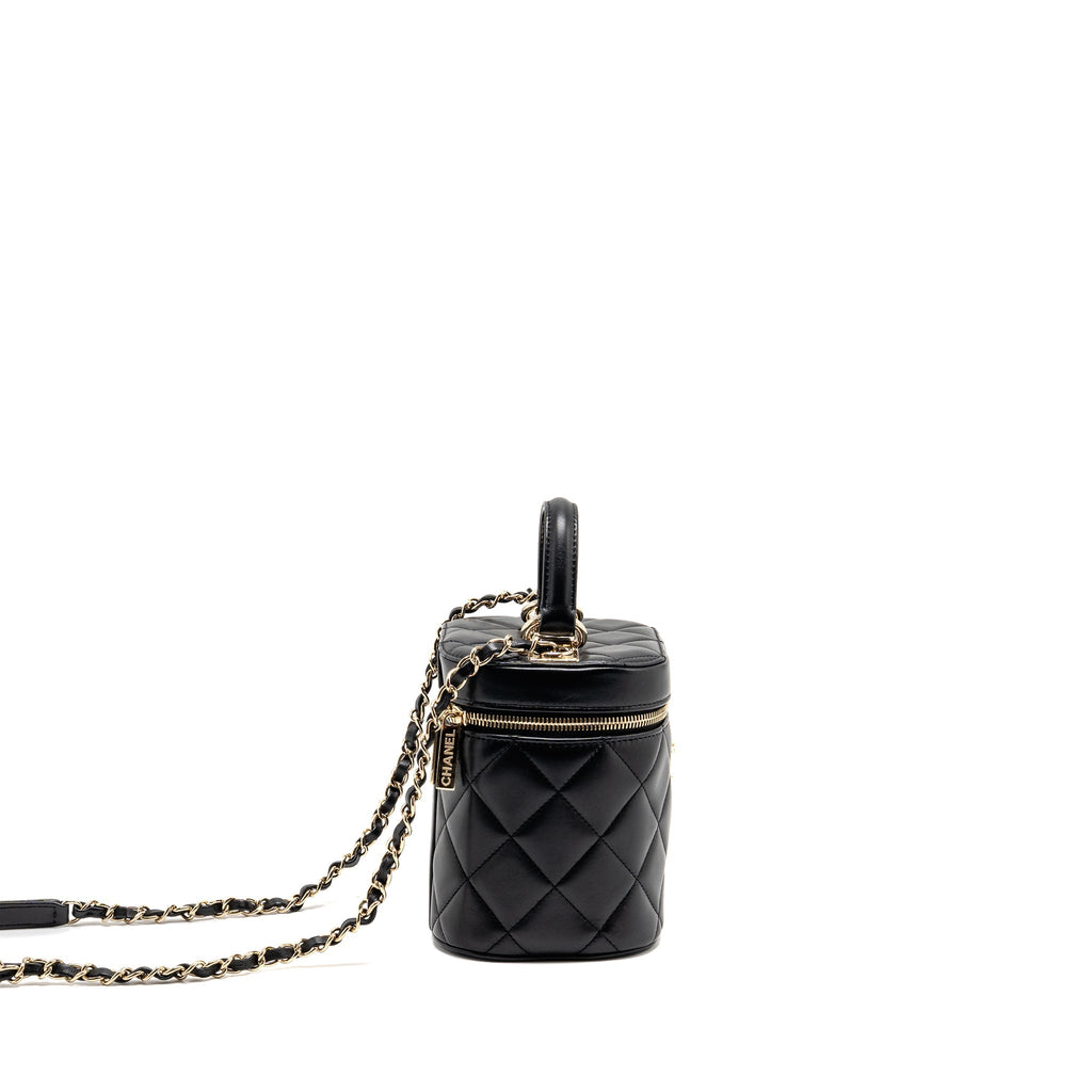 CHANEL TRENDY CC ROUND VANITY CASE CROSSBODY BAG LAMBSKIN BLACK LGHW