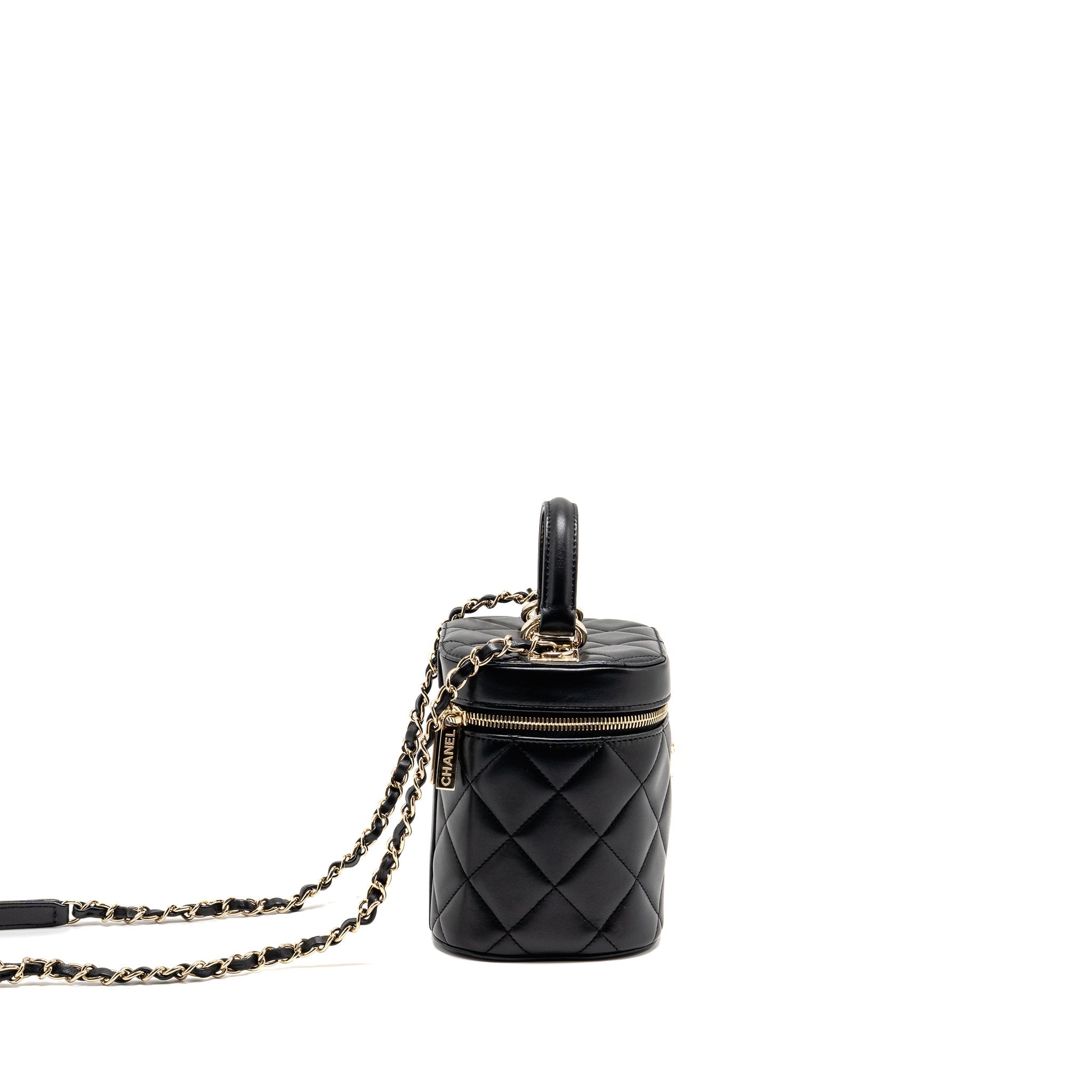 CHANEL TRENDY CC ROUND VANITY CASE CROSSBODY BAG LAMBSKIN BLACK LGHW