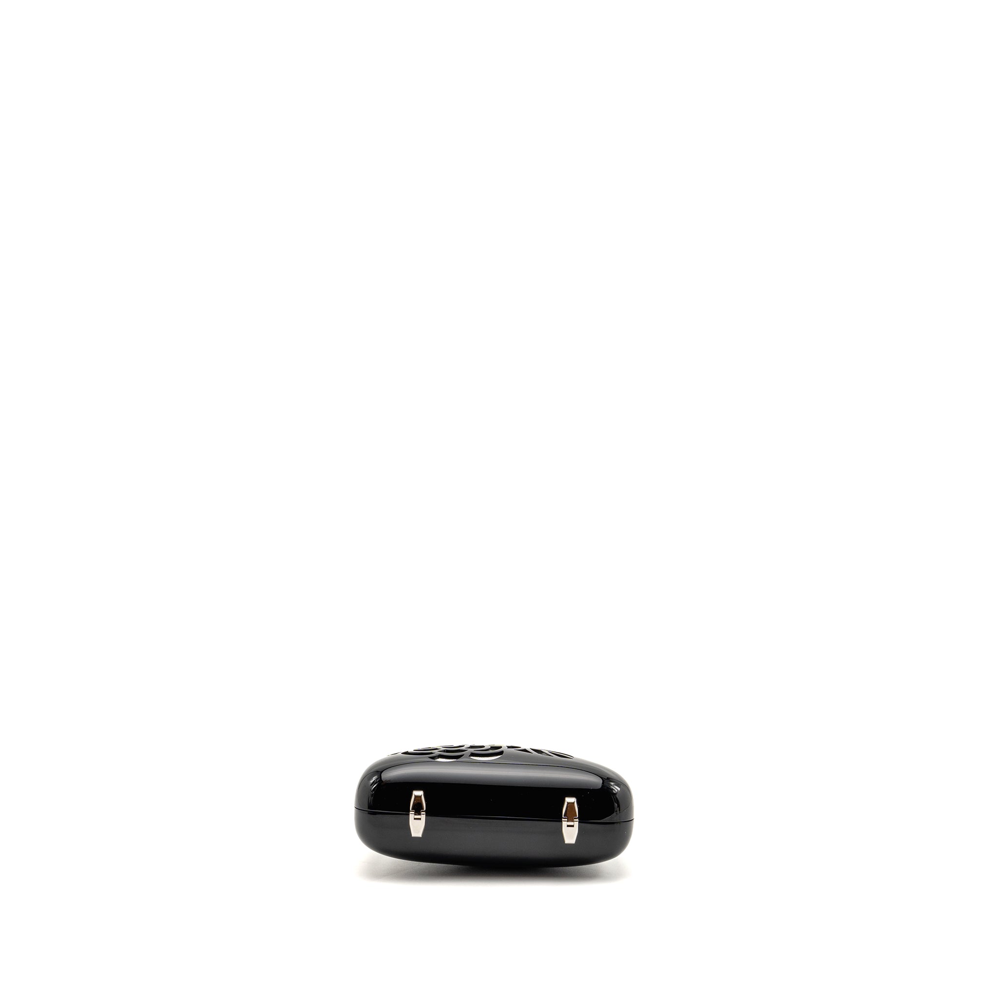 CHANEL CAMELLIA MINAUDIERE CHAIN EVENING CLUTCH ACRYLIC PLASTIC BLACK / SILVER SHW