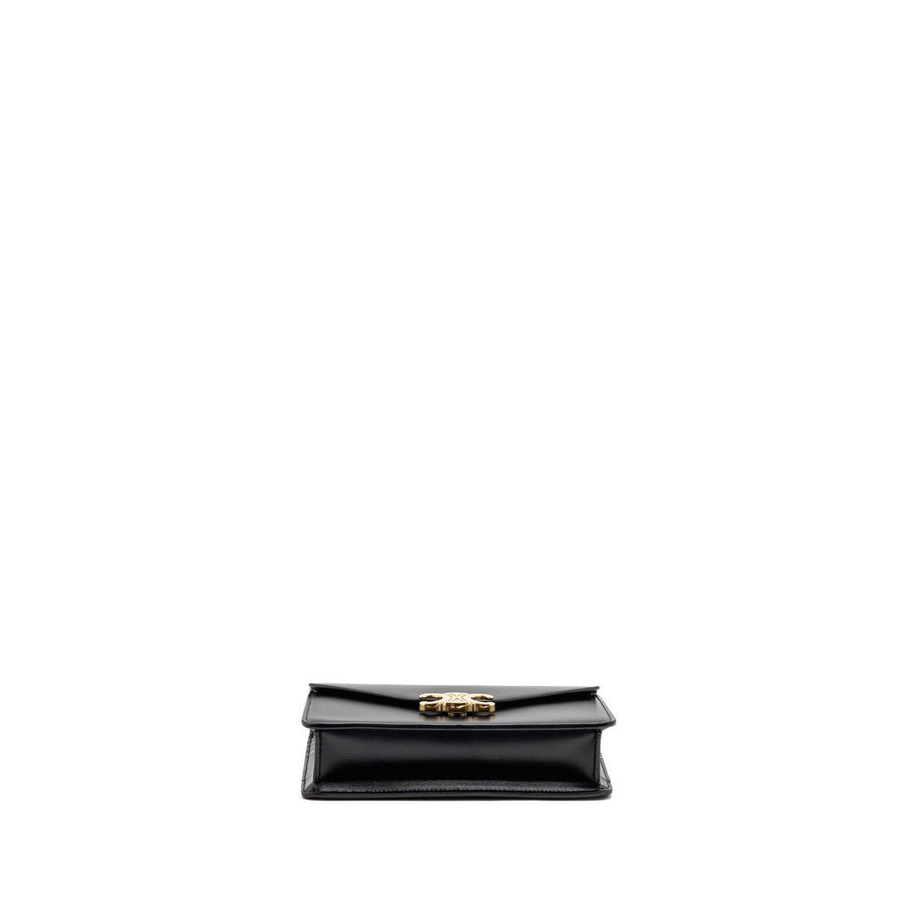 CELINE TRIOMPHE WALLET ON CHAIN MARGO SHINY CALFSKIN BLACK GHW