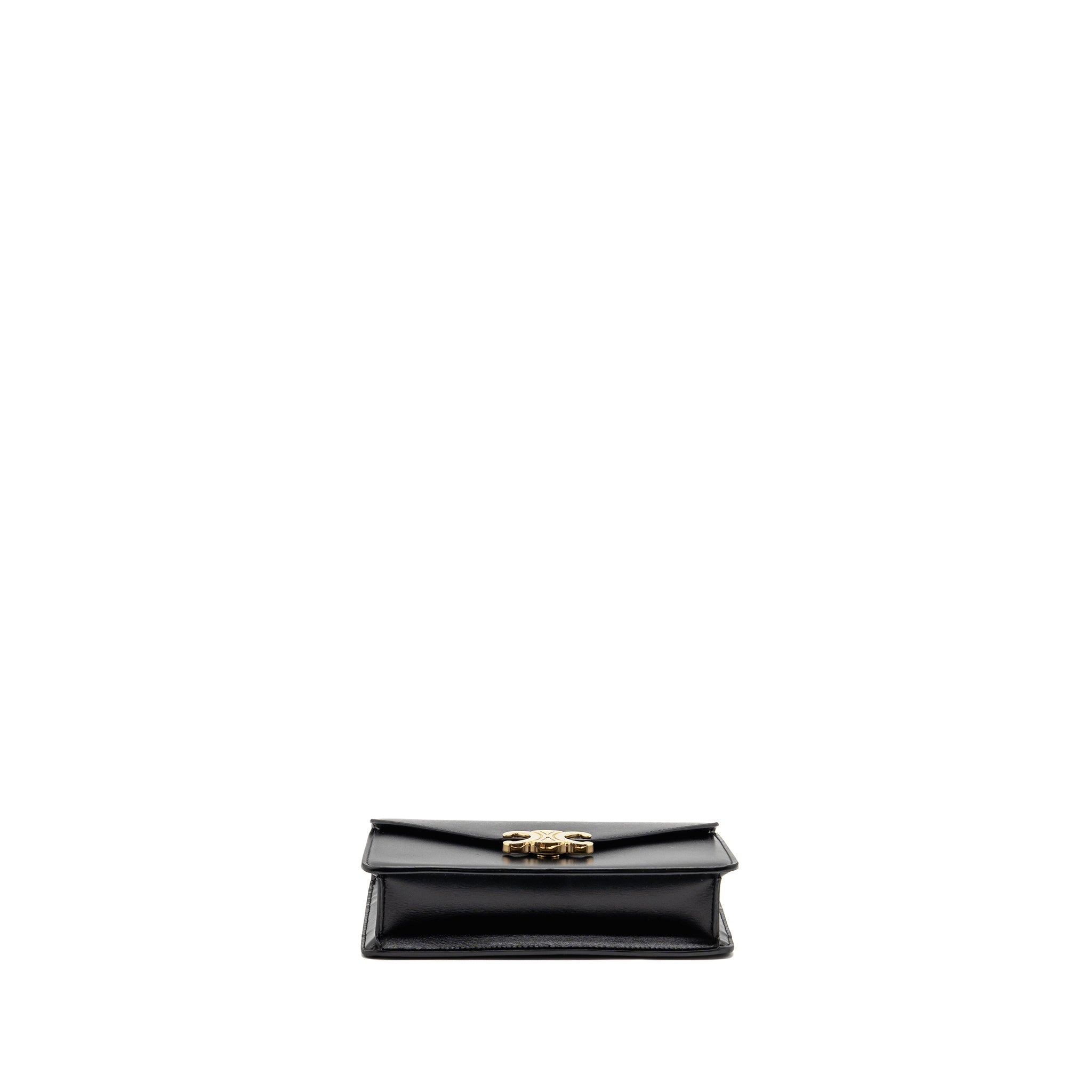 CELINE TRIOMPHE WALLET ON CHAIN MARGO SHINY CALFSKIN BLACK GHW