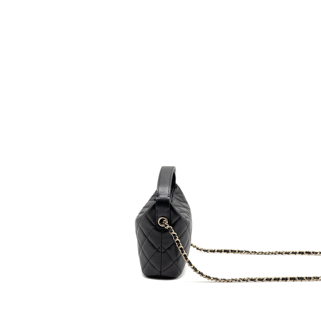 CHANEL 25C DETAIL CC LOGO QUILTED HOBO BAG CAVIAR BLACK LGHW (MICROCHIP)