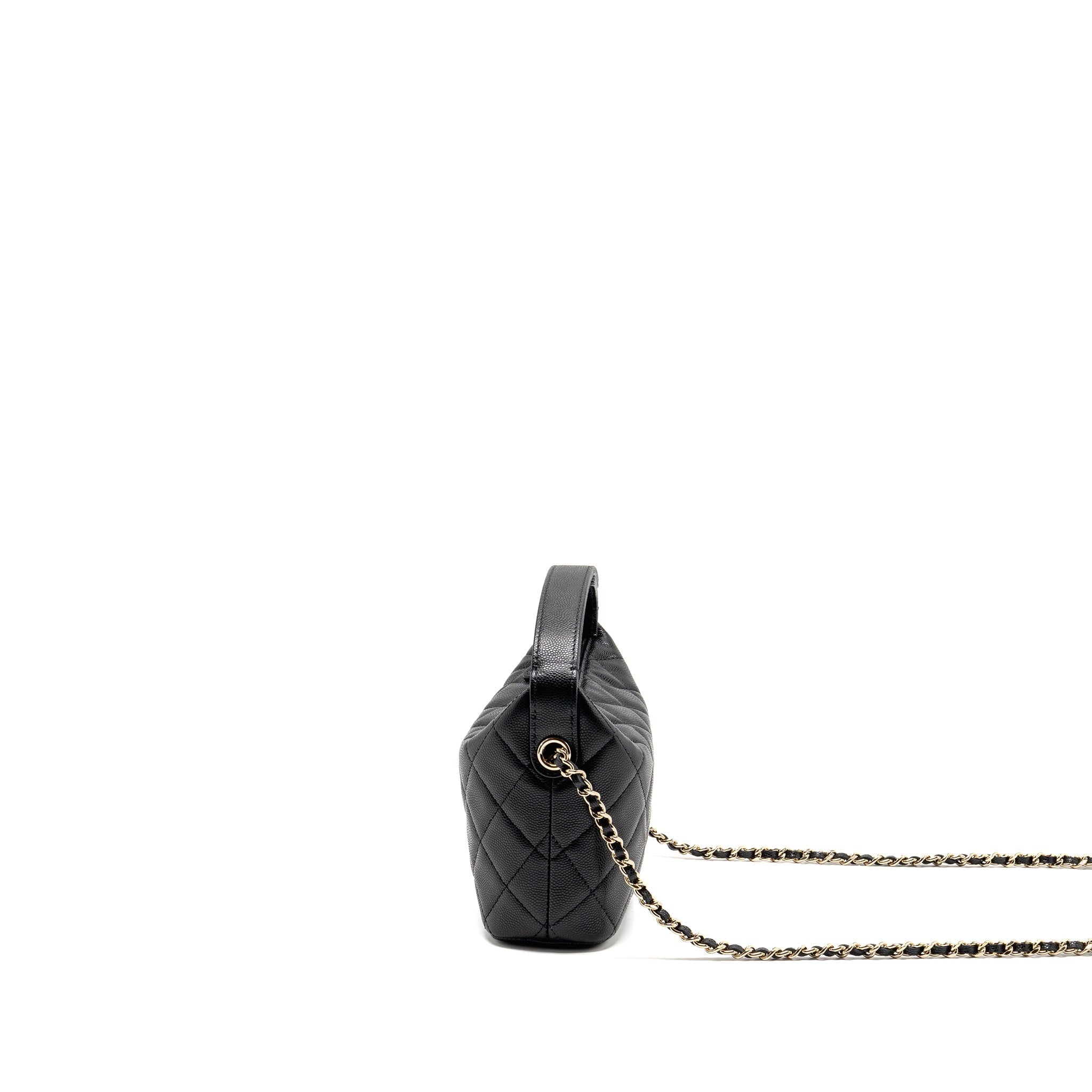 CHANEL 25C DETAIL CC LOGO QUILTED HOBO BAG CAVIAR BLACK LGHW (MICROCHIP)