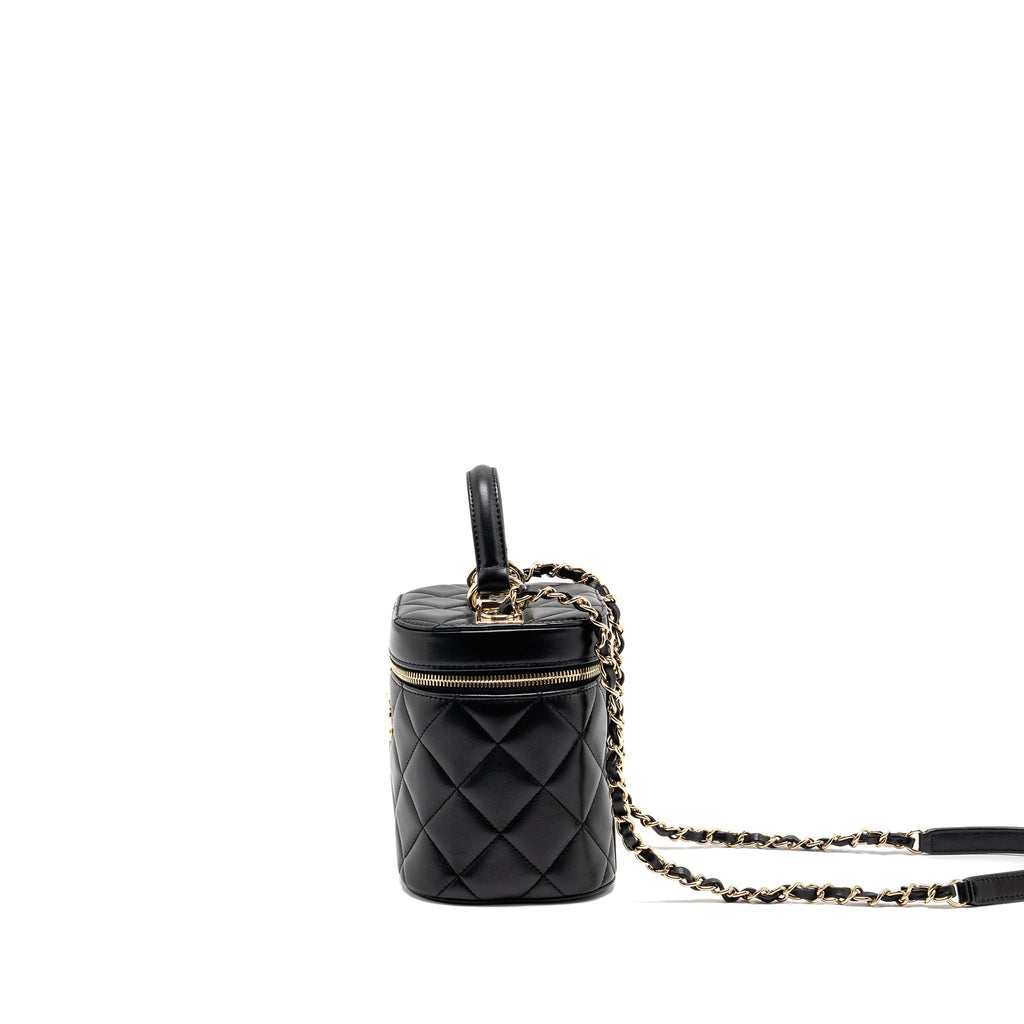 CHANEL TRENDY CC ROUND VANITY CASE CROSSBODY BAG LAMBSKIN BLACK LGHW