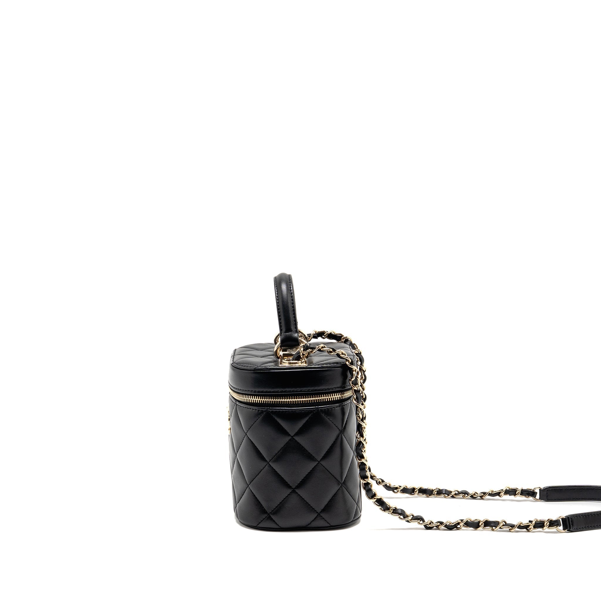CHANEL TRENDY CC ROUND VANITY CASE CROSSBODY BAG LAMBSKIN BLACK LGHW