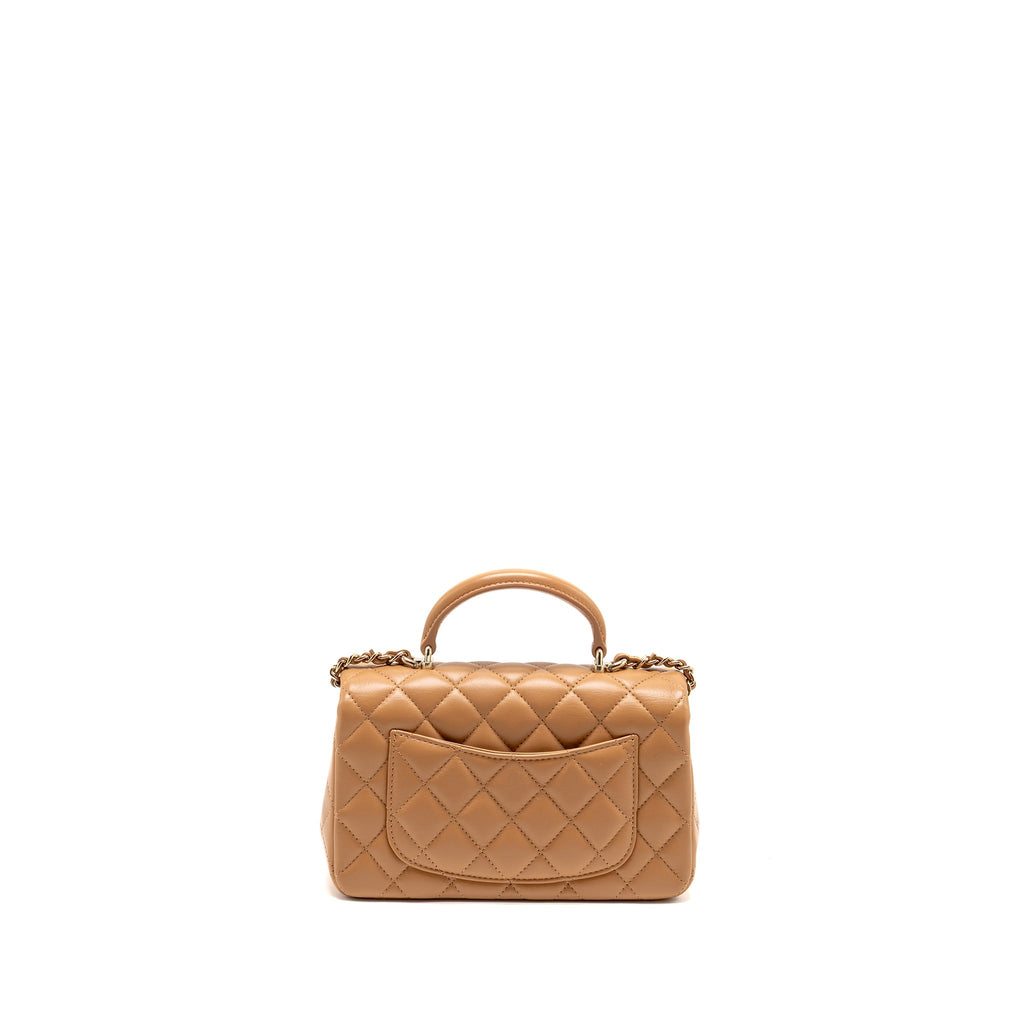 CHANEL TOP HANDLE MINI RECTANGULAR FLAP BAG LAMBSKIN CARAMEL LGHW(MICROCHIP)