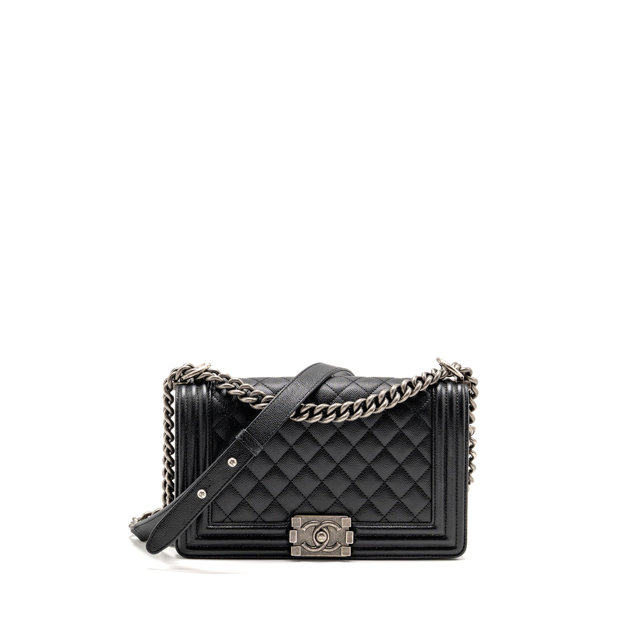 CHANEL MEDIUM BOY BAG CAVIAR BLACK SHW