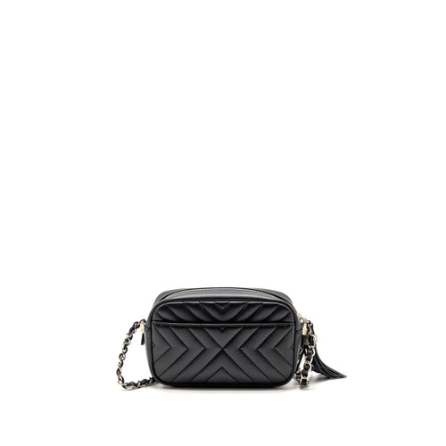 CHANEL DIAGONAL CHEVRON CAMERA BAG WITH DETAILED TASSEL CALFSKIN BLACK SHW
