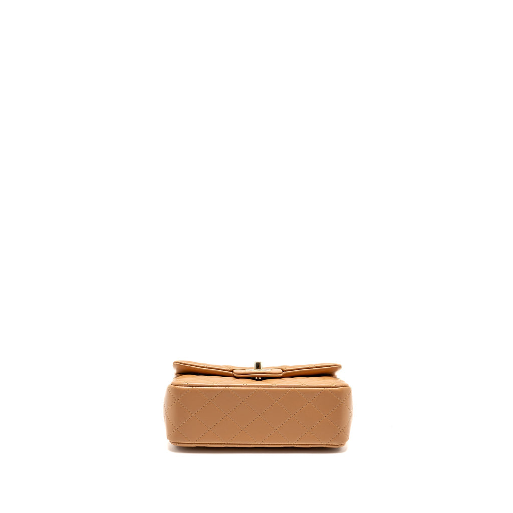 CHANEL TOP HANDLE MINI RECTANGULAR FLAP BAG LAMBSKIN CARAMEL LGHW(MICROCHIP)