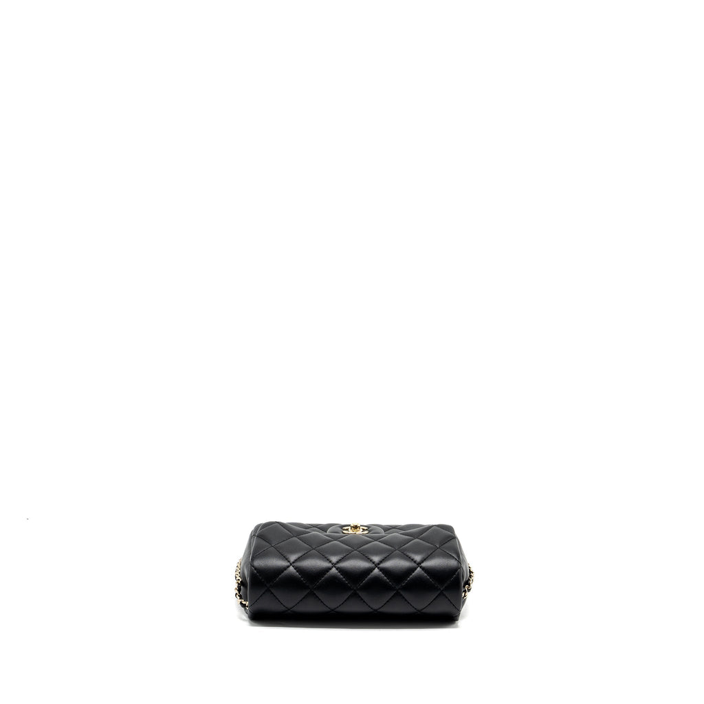 CHANEL QUILTED FLAP BAG WITH PEARL CHAIN LAMBSKIN BLACK LGHW