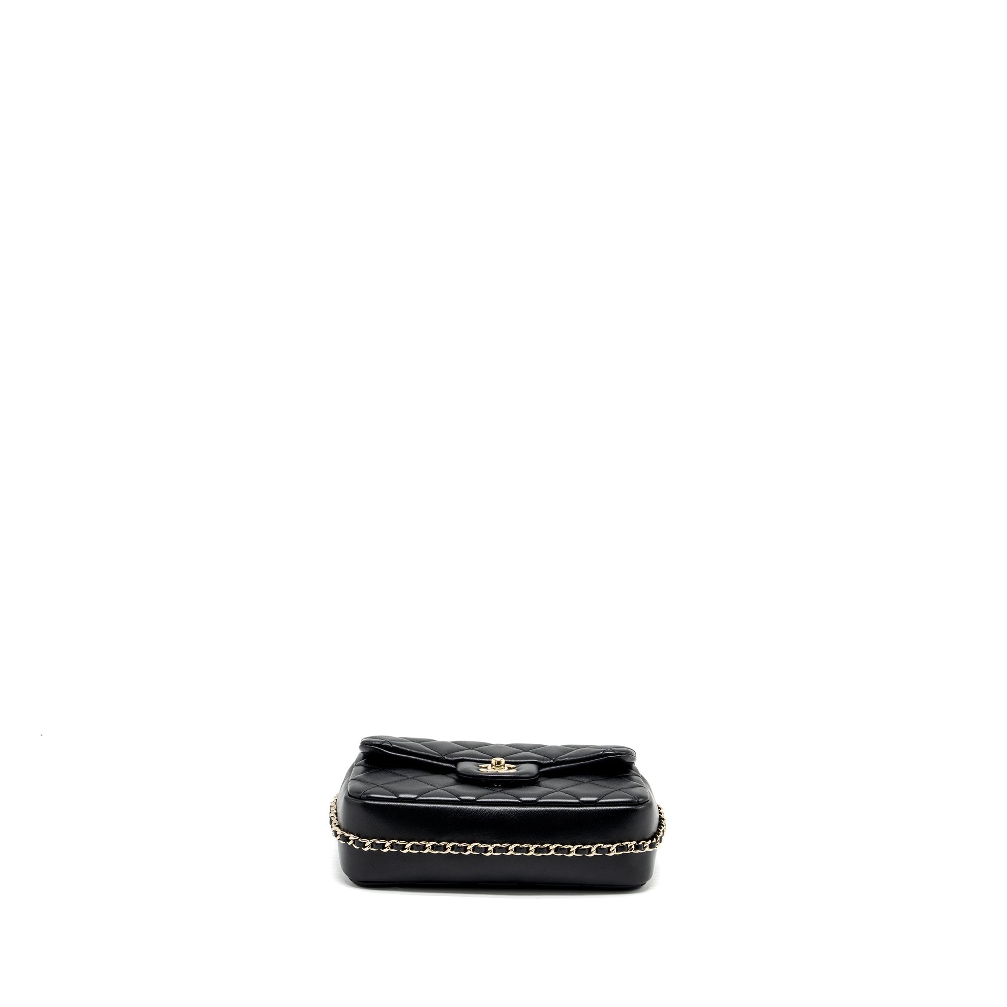 CHANEL QUILTED FLAP BAG WITH PEARL CHAIN LAMBSKIN BLACK LGHW
