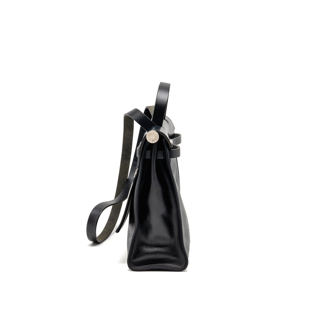 HERMES HERBAG 31 ZIP BAG BERLINE CANVAS/HUNTER LEATHER BLACK/ECRU-BLACK SHW
