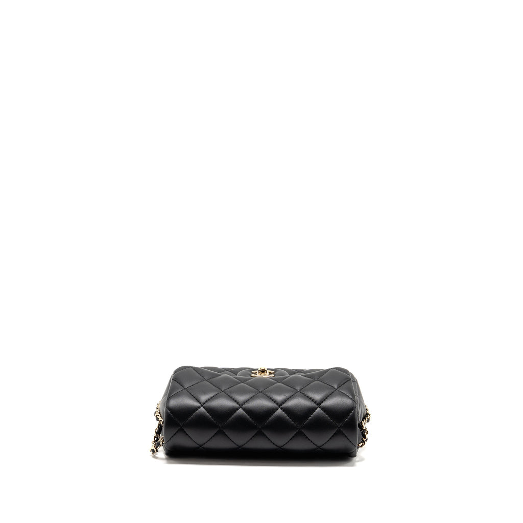 CHANEL QUILTED FLAP BAG WITH PEARL DETAILED CHAIN LAMBSKIN BLACK LGHW