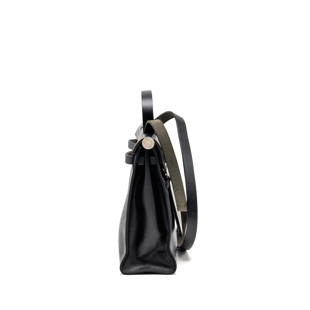 HERMES HERBAG 31 ZIP BAG BERLINE CANVAS/HUNTER LEATHER BLACK/ECRU-BLACK SHW