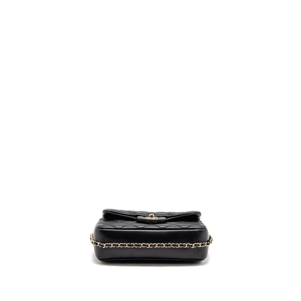 CHANEL QUILTED FLAP BAG WITH PEARL DETAILED CHAIN LAMBSKIN BLACK LGHW