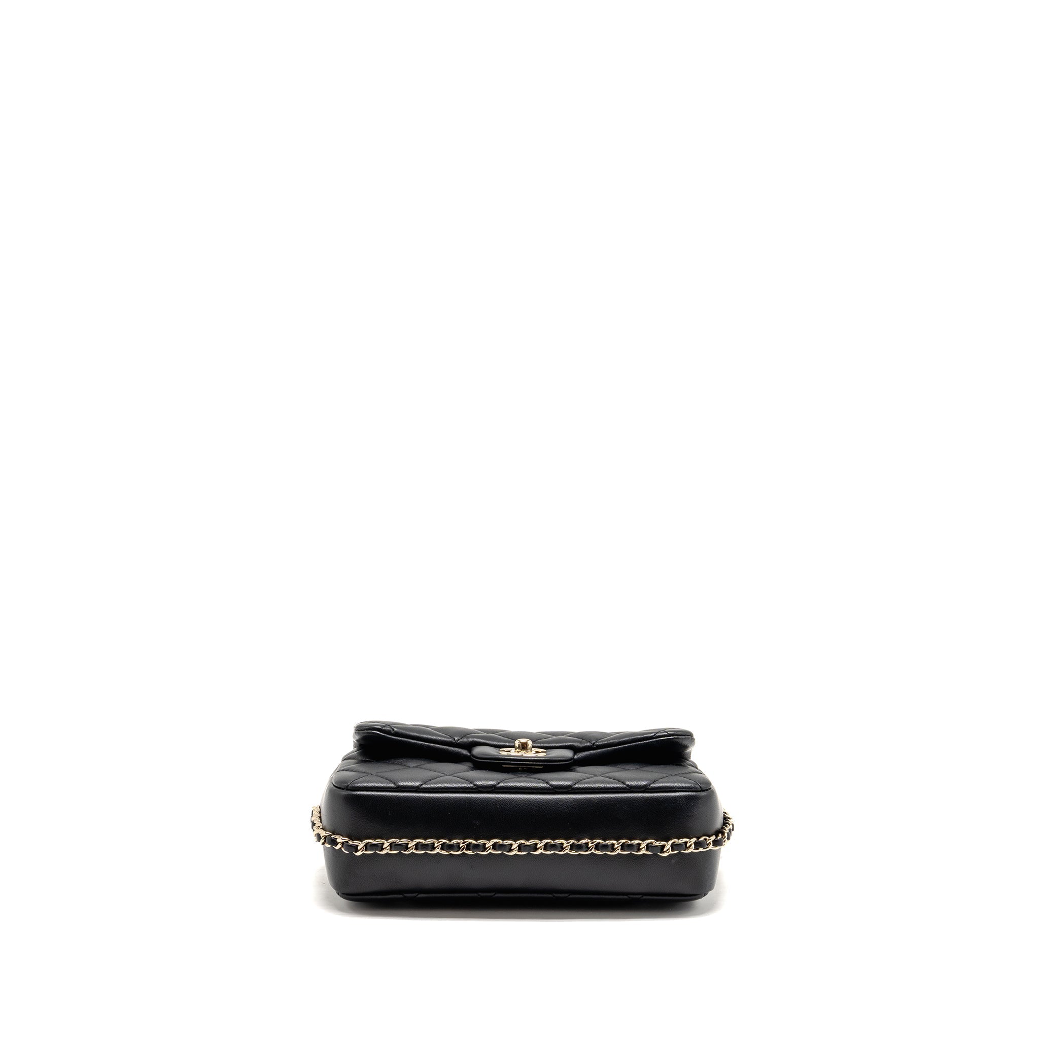CHANEL QUILTED FLAP BAG WITH PEARL DETAILED CHAIN LAMBSKIN BLACK LGHW